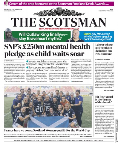 The Scotsman Newspaper Front Page (UK) for 5 September 2018