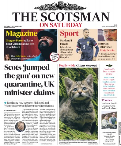 The Scotsman Newspaper Front Page (UK) for 5 September 2020