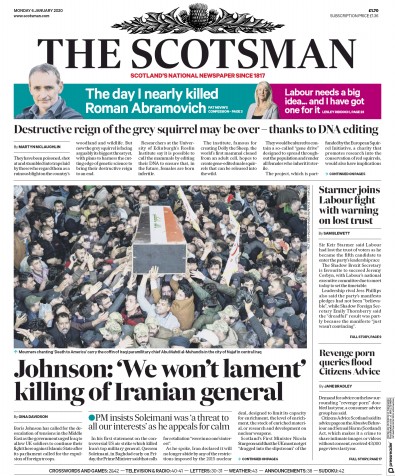 The Scotsman Newspaper Front Page (UK) for 6 January 2020