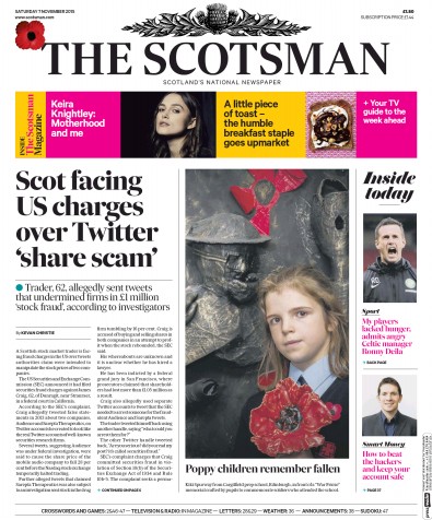 The Scotsman Newspaper Front Page (UK) for 7 November 2015