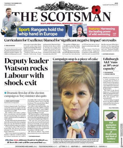 The Scotsman Newspaper Front Page (UK) for 7 November 2019