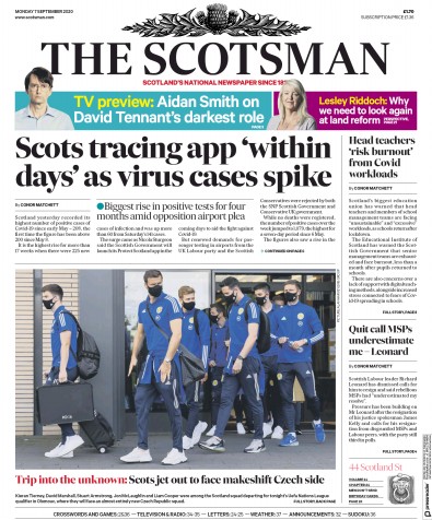 The Scotsman Newspaper Front Page (UK) for 7 September 2020