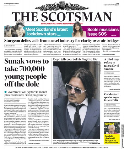 The Scotsman Newspaper Front Page (UK) for 8 July 2020