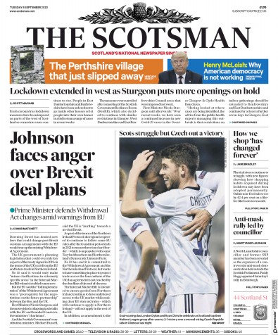 The Scotsman Newspaper Front Page (UK) for 8 September 2020