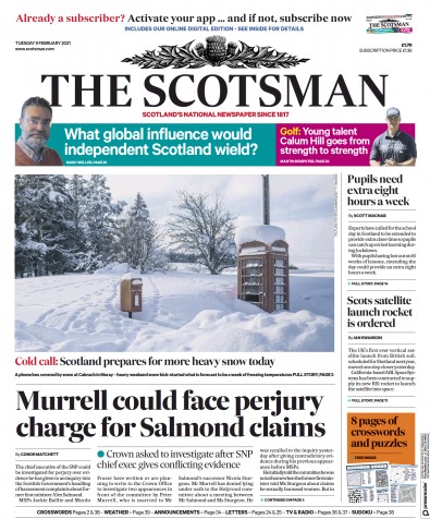 The Scotsman Newspaper Front Page (UK) for 9 February 2021