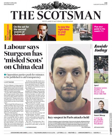 The Scotsman Newspaper Front Page (UK) for 9 April 2016