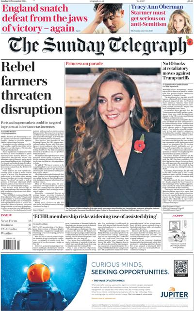 The Sunday Telegraph Newspaper Front Page (UK) for 10 November 2024