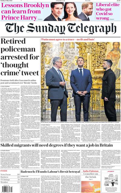 The Sunday Telegraph Newspaper Front Page (UK) for 11 May 2025