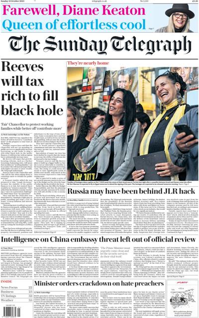 The Sunday Telegraph Newspaper Front Page (UK) for 12 October 2025