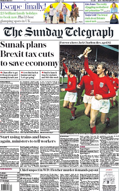 The Sunday Telegraph Newspaper Front Page (UK) for 12 July 2020