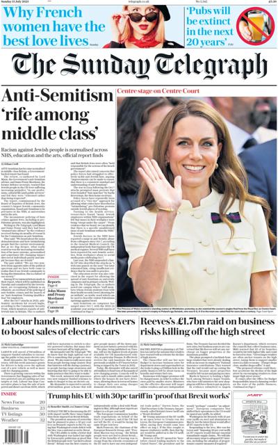 The Sunday Telegraph Newspaper Front Page (UK) for 13 July 2025