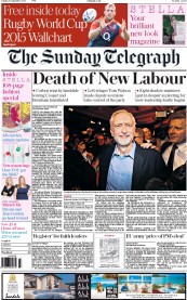 The Sunday Telegraph (UK) Newspaper Front Page for 13 September 2015