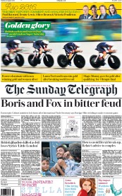 The Sunday Telegraph (UK) Newspaper Front Page for 14 August 2016