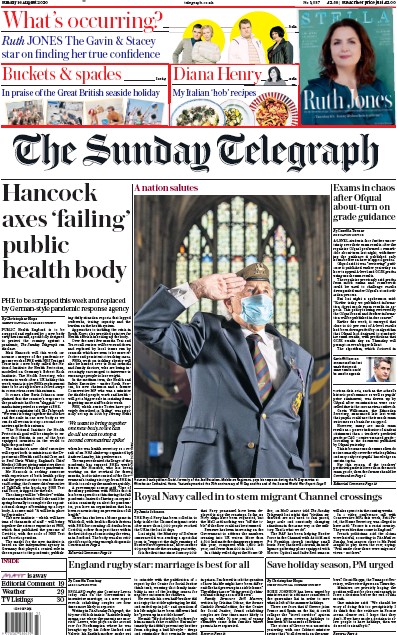 The Sunday Telegraph Newspaper Front Page (UK) for 16 August 2020