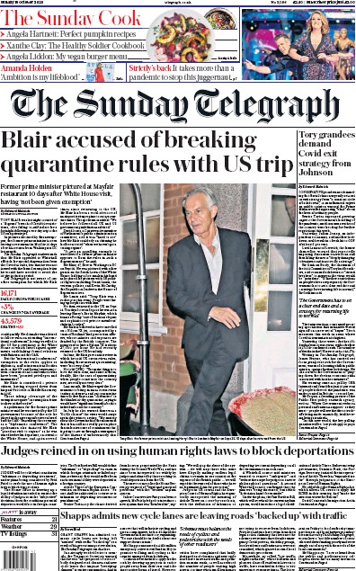 The Sunday Telegraph Newspaper Front Page (UK) for 18 October 2020