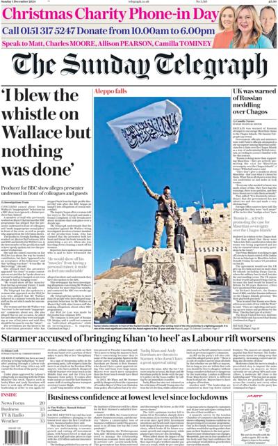 The Sunday Telegraph Newspaper Front Page (UK) for 1 December 2024