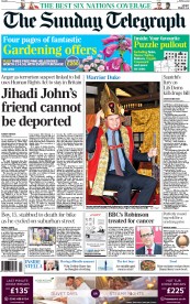 The Sunday Telegraph (UK) Newspaper Front Page for 1 March 2015