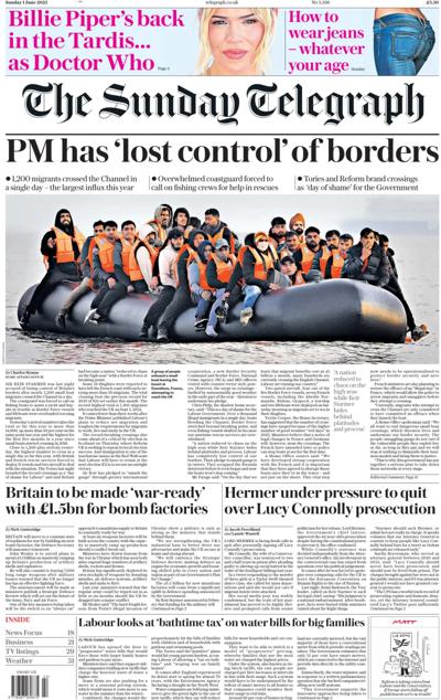 The Sunday Telegraph Newspaper Front Page (UK) for 1 June 2025