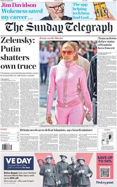 The Sunday Telegraph Newspaper Front Page (UK) for 20 April 2025