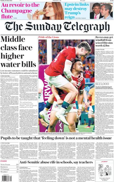 The Sunday Telegraph Newspaper Front Page (UK) for 20 July 2025