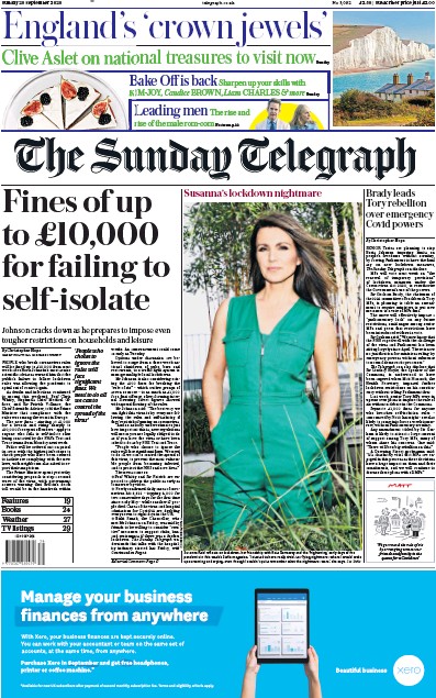 The Sunday Telegraph Newspaper Front Page (UK) for 20 September 2020