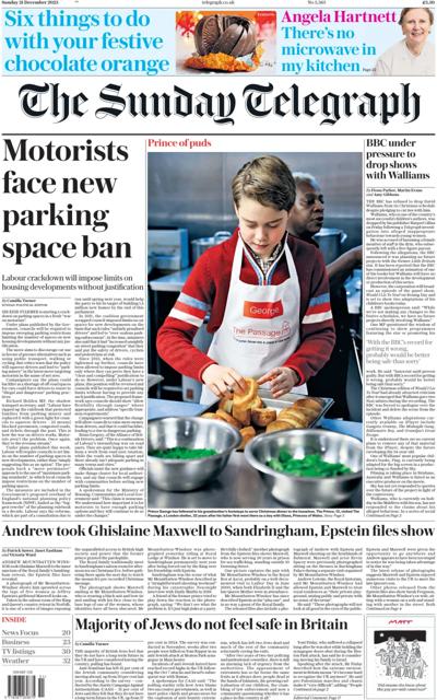 The Sunday Telegraph Newspaper Front Page (UK) for 21 December 2025
