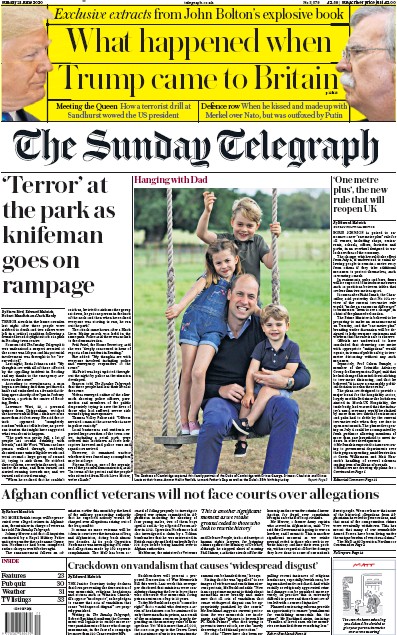 The Sunday Telegraph Newspaper Front Page (UK) for 21 June 2020