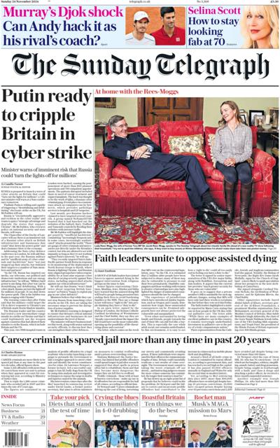 The Sunday Telegraph Newspaper Front Page (UK) for 24 November 2024