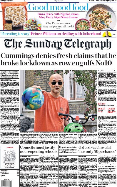 The Sunday Telegraph Newspaper Front Page (UK) for 24 May 2020