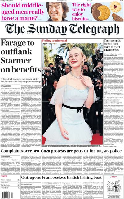 The Sunday Telegraph Newspaper Front Page (UK) for 25 May 2025