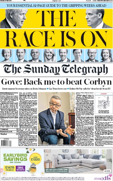 The Sunday Telegraph Newspaper Front Page (UK) for 26 May 2019