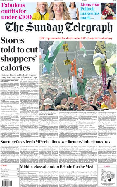 The Sunday Telegraph Newspaper Front Page (UK) for 29 June 2025