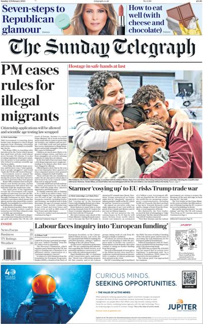 The Sunday Telegraph Newspaper Front Page (UK) for 2 February 2025