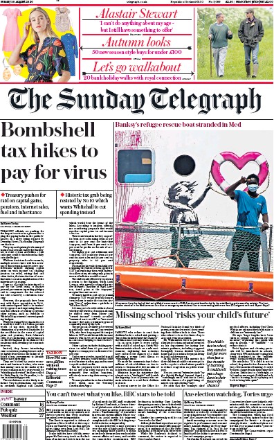 The Sunday Telegraph Newspaper Front Page (UK) for 30 August 2020