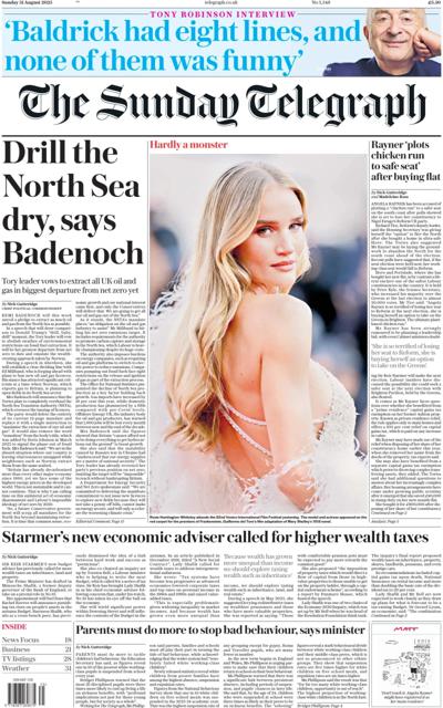 The Sunday Telegraph Newspaper Front Page (UK) for 31 August 2025
