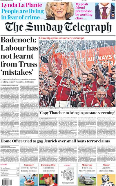 The Sunday Telegraph Newspaper Front Page (UK) for 3 August 2025