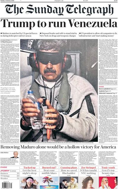 The Sunday Telegraph Newspaper Front Page (UK) for 4 January 2026