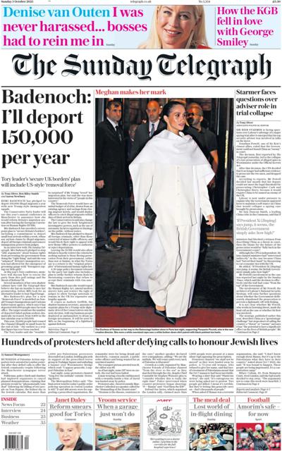 The Sunday Telegraph Newspaper Front Page (UK) for 5 October 2025