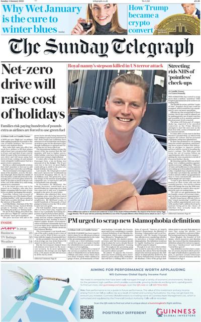 The Sunday Telegraph Newspaper Front Page (UK) for 5 January 2025