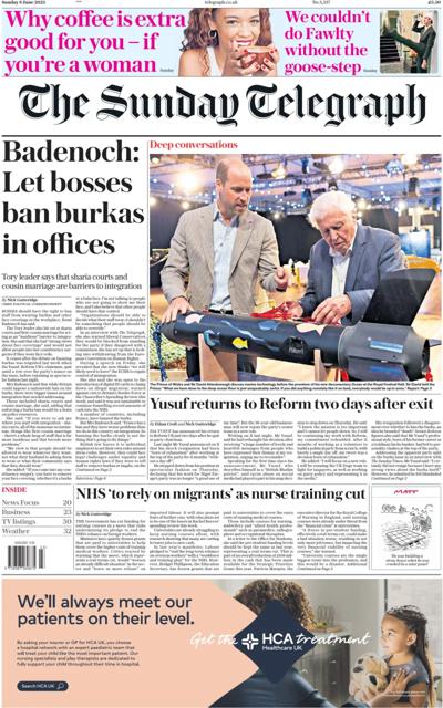 The Sunday Telegraph Newspaper Front Page (UK) for 8 June 2025