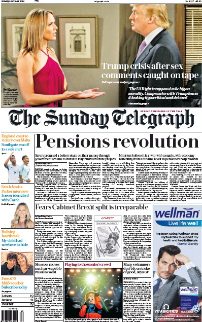 The Sunday Telegraph Newspaper Front Page (UK) for 9 October 2016